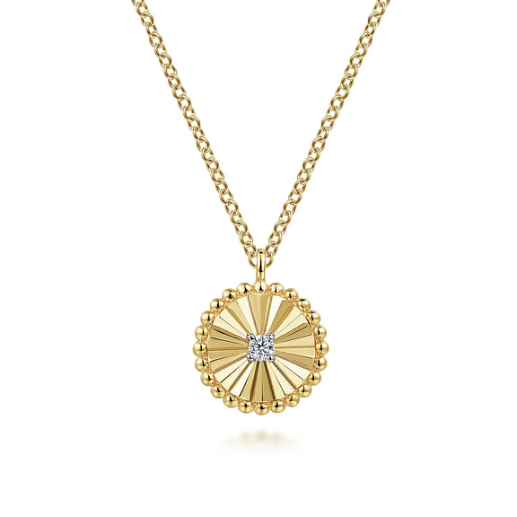 14K White-Yellow Gold Diamond Cut Bujukan Diamond Cut Pendant Necklace