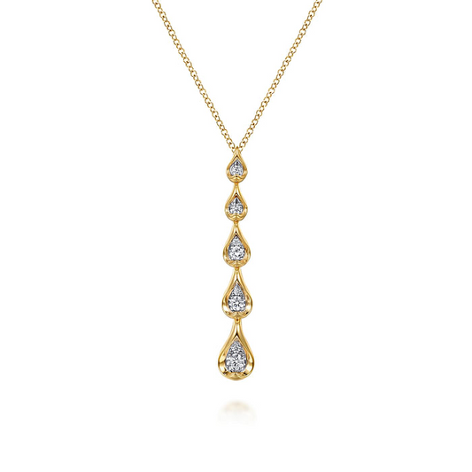 14K White and Yellow Gold Diamond Stackable Drop Necklace