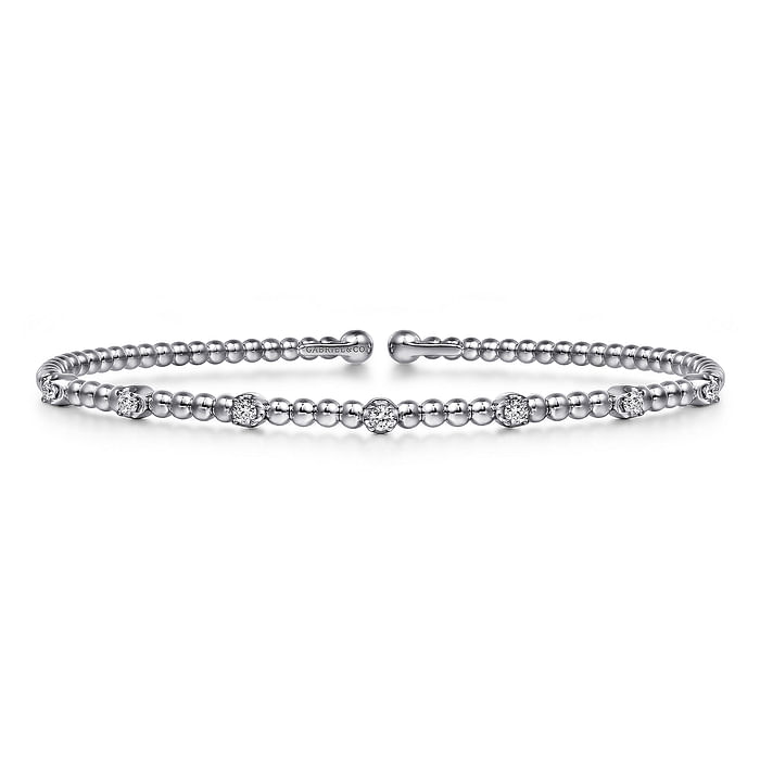 14K White Gold Bujukan Diamond Stations Bangle