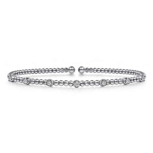 14K White Gold Bujukan Diamond Stations Bangle