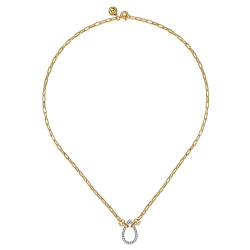 14K White Yellow Gold Open Teardrop Diamond Hollow Paperclip Chain Necklace