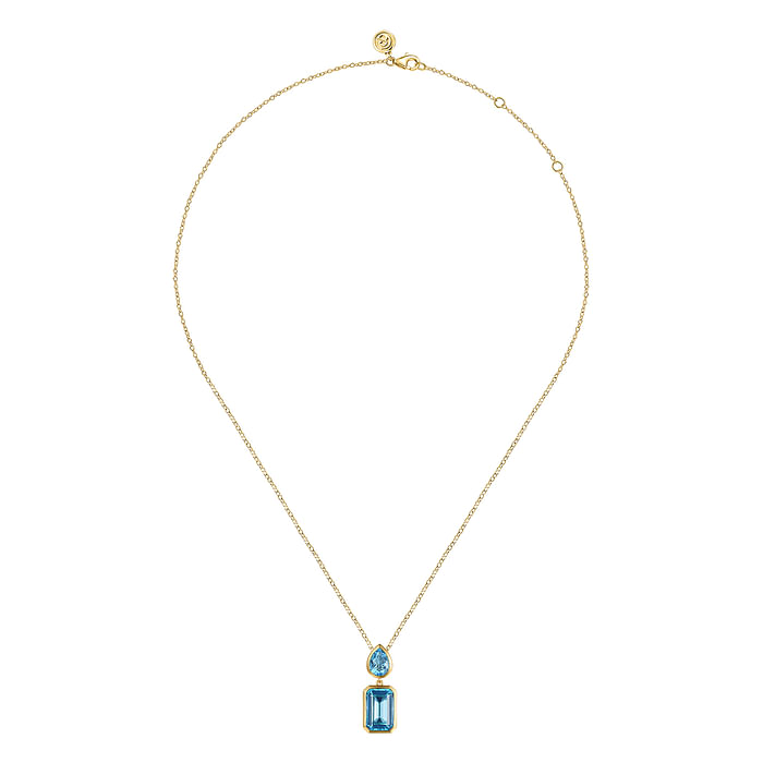 14K Yellow Gold Blue Topaz Pendant Necklace