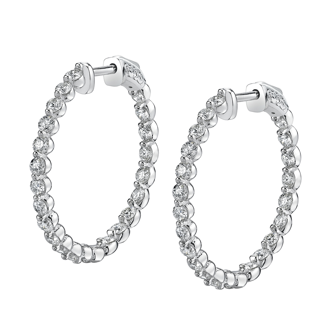 14K White Gold Diamond Hoop Earrings