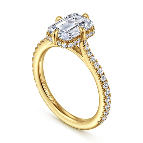 14K Yellow Gold Compass Prong Emerald Cut Diamond Engagement Ring (0.37 CTW Accent Diamonds)