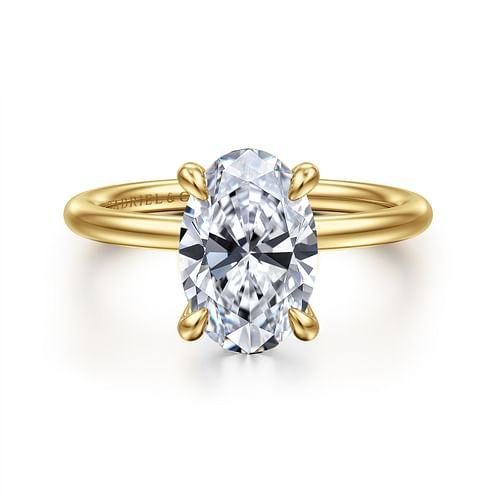 14K Yellow-White Gold Oval Hidden Halo Diamond Engagement Ring