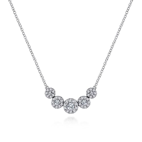 14K White Gold Round Diamond Halo Bar Necklace