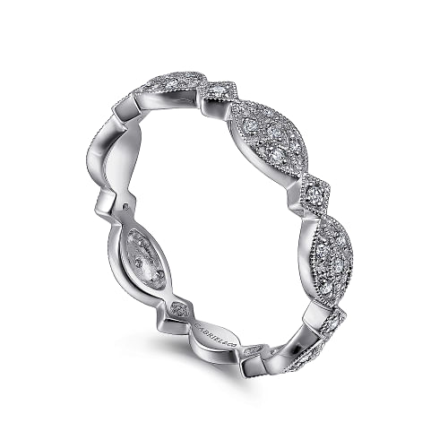 14K White Gold Marquise Station Cluster Diamond Stackable Ring