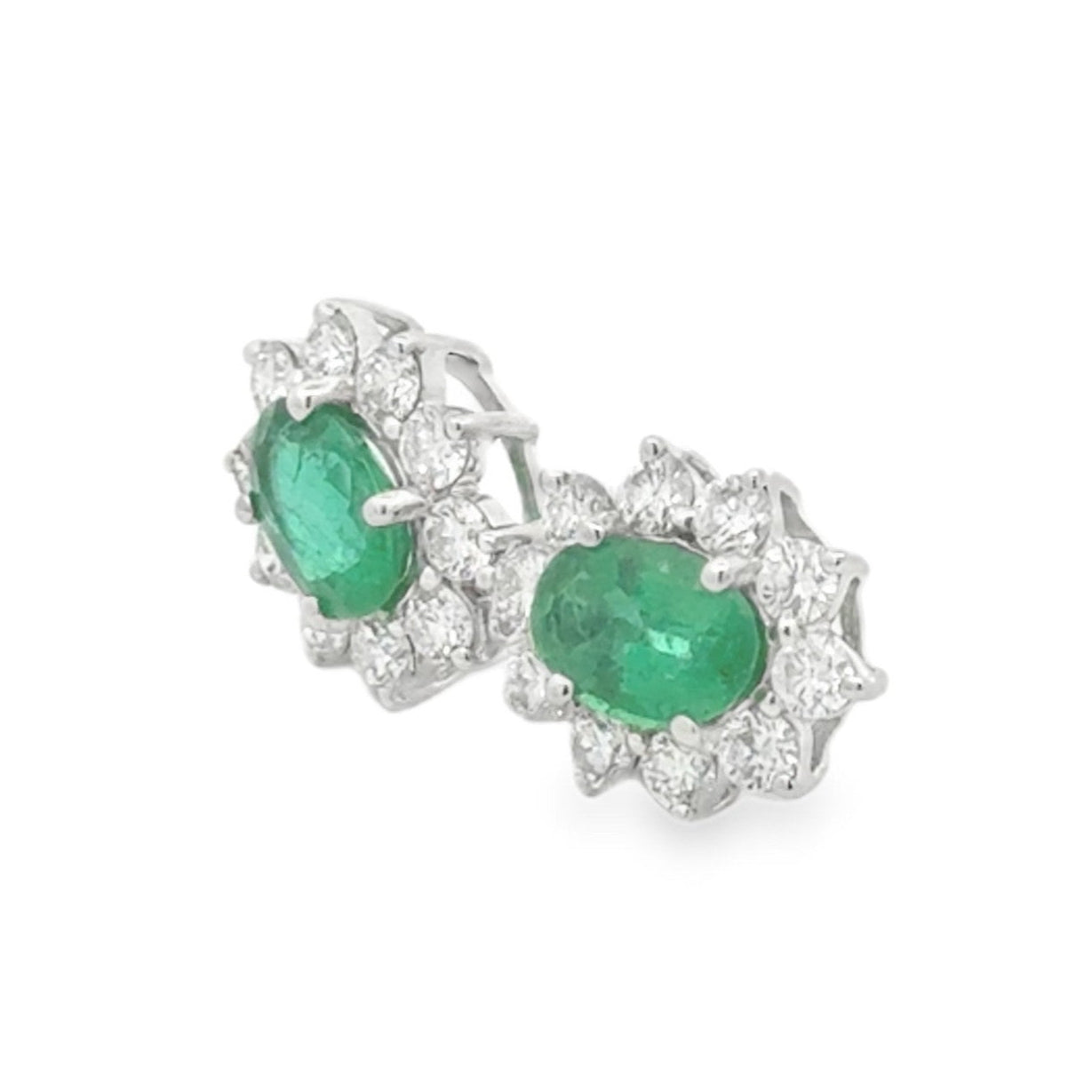 Diamond Halo and Emerald Earrings