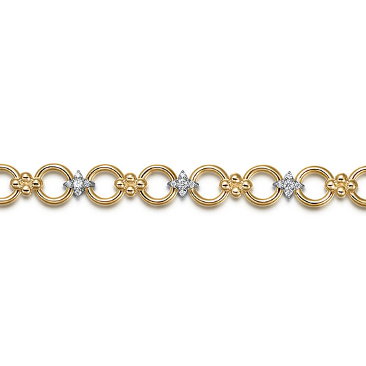 14K White Yellow Gold Bujukan Diamond and Hollow Link Chain Bracelet - 0.51 Carats