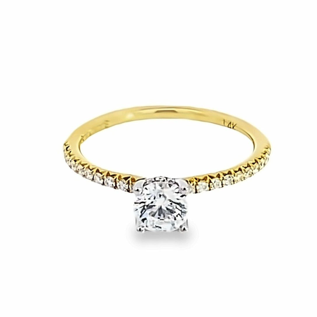 14K Yellow Gold Diamond Engagement Ring with Accented Band