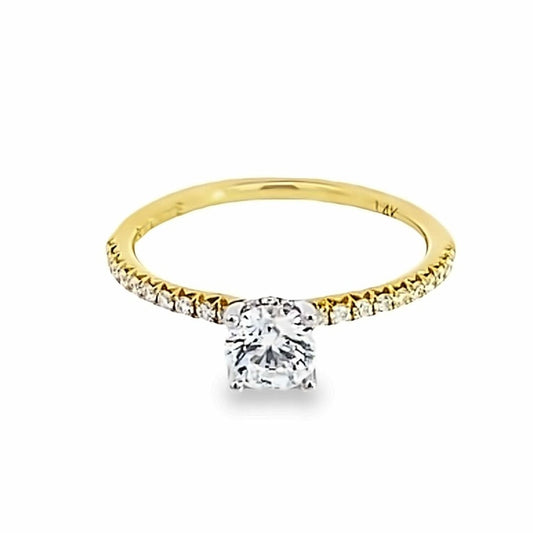 14K Yellow Gold Diamond Engagement Ring with Accented Band