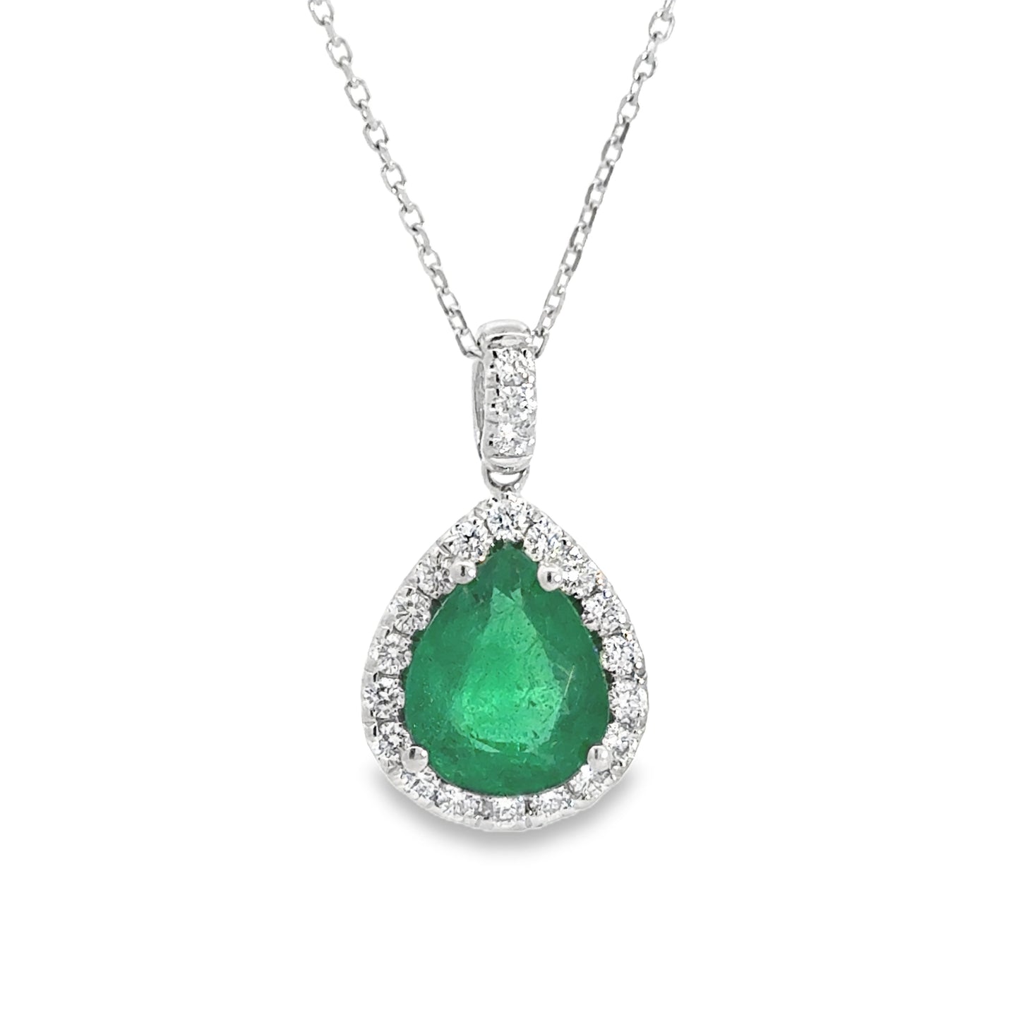 14K White Gold Emerald and Diamond Necklace