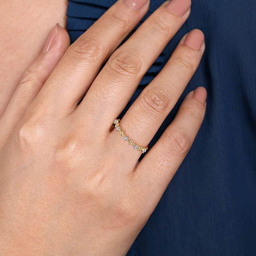 14K Yellow Gold Diamond and Bujukan Bead Station Stackable Ring