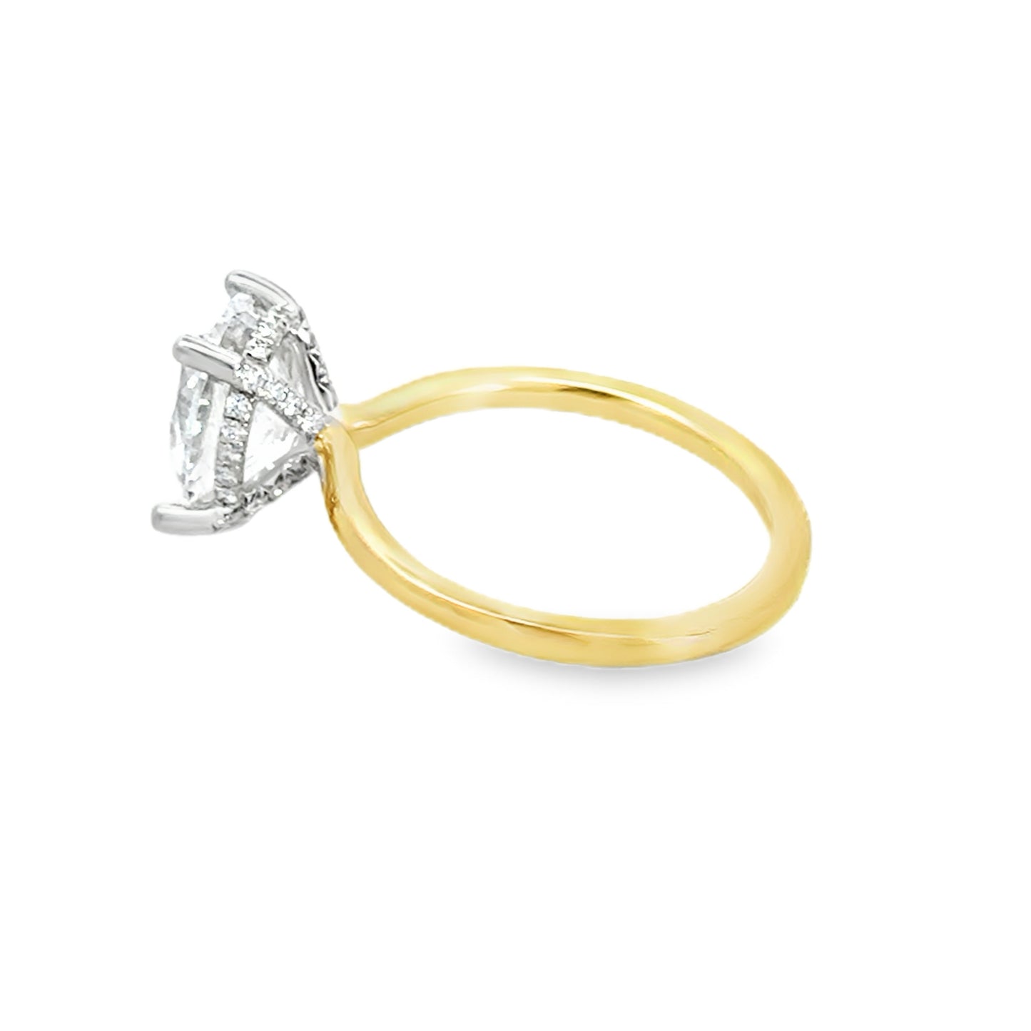 14K Two Tone Oval Cut Diamond Engagement Ring with Accent Diamonds