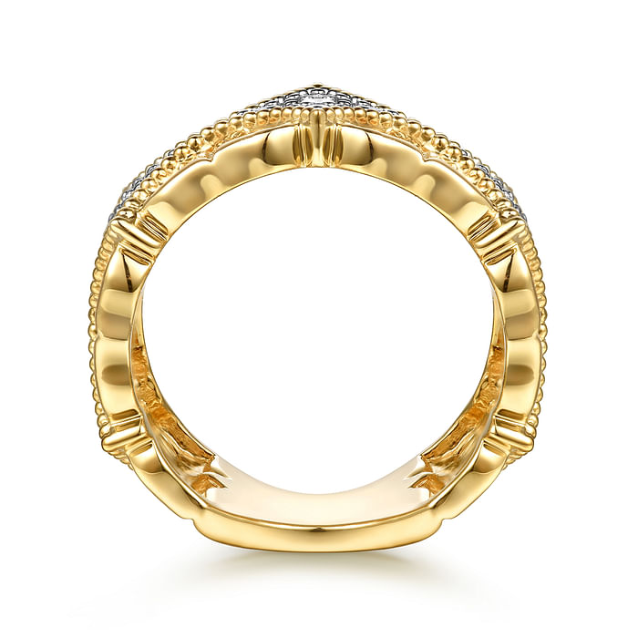 18K Yellow Gold Bujukan and Diamond Floral Wide Band Ring