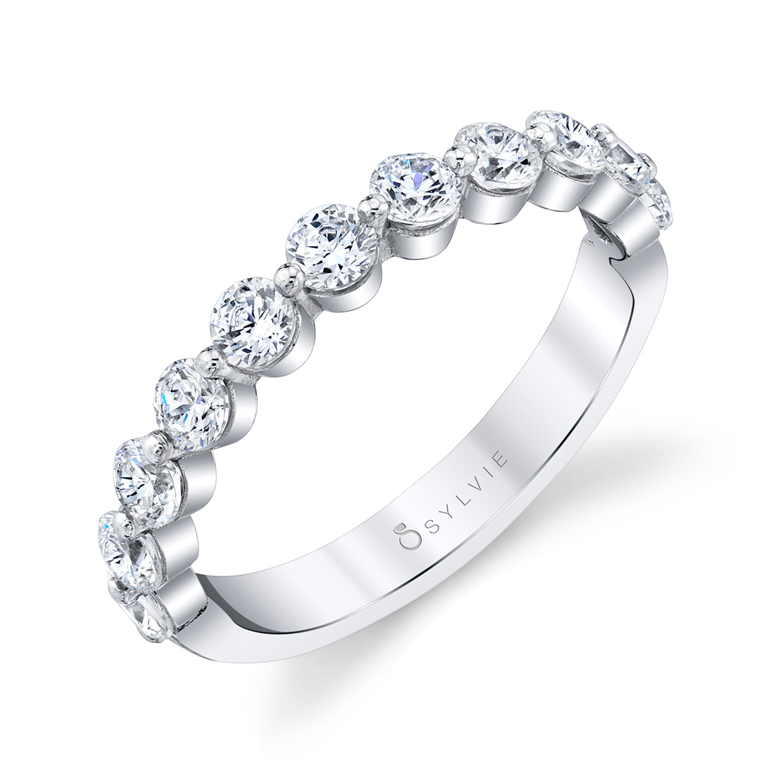 14K White Gold Shared Prong Diamond Wedding Band - 1.00 Carats