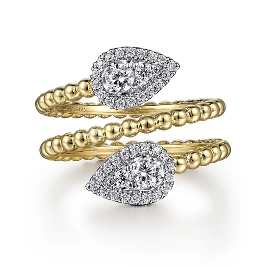 Gabriel & Co | 14K White-Yellow Gold Bujukan Wrap Ring with Teardrop Diamonds