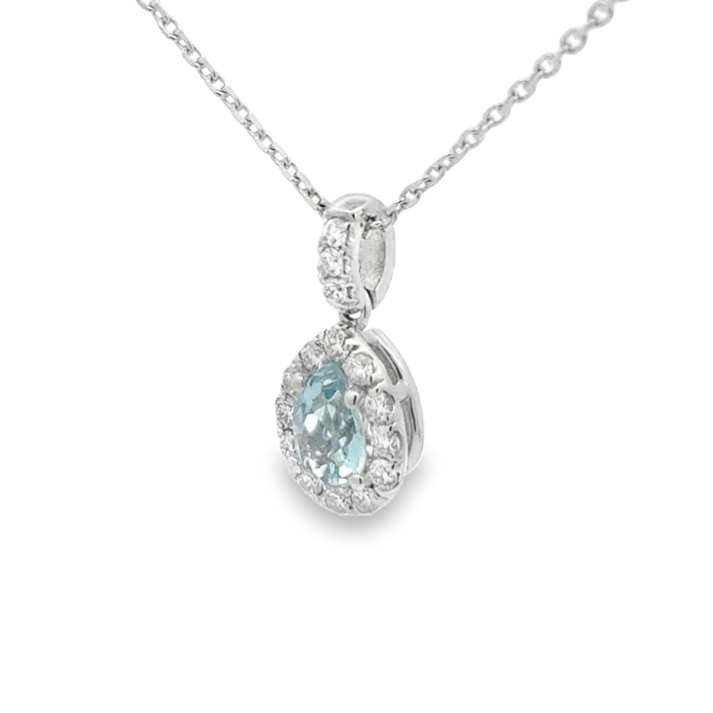 14K White Gold Diamond and Aquamarine Necklace