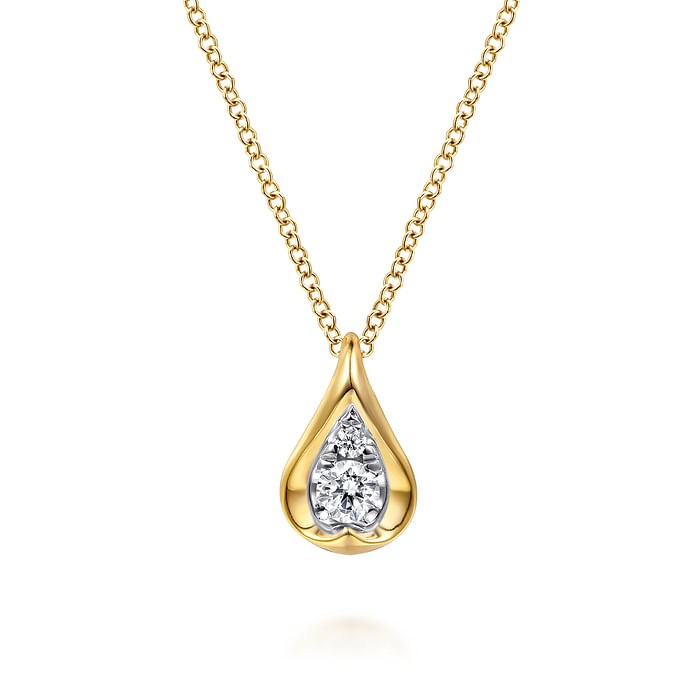 14K White and Yellow Gold Diamond Teardrop Pendant Necklace