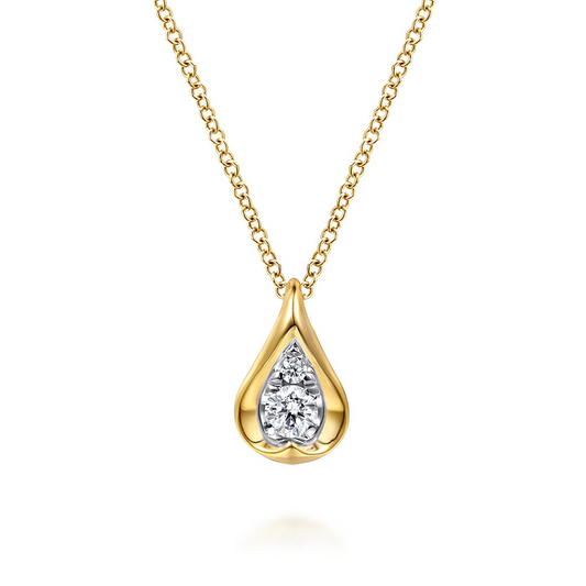 14K White and Yellow Gold Diamond Teardrop Pendant Necklace