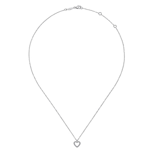 14K White Gold Open Heart Diamond Pendant Necklace
