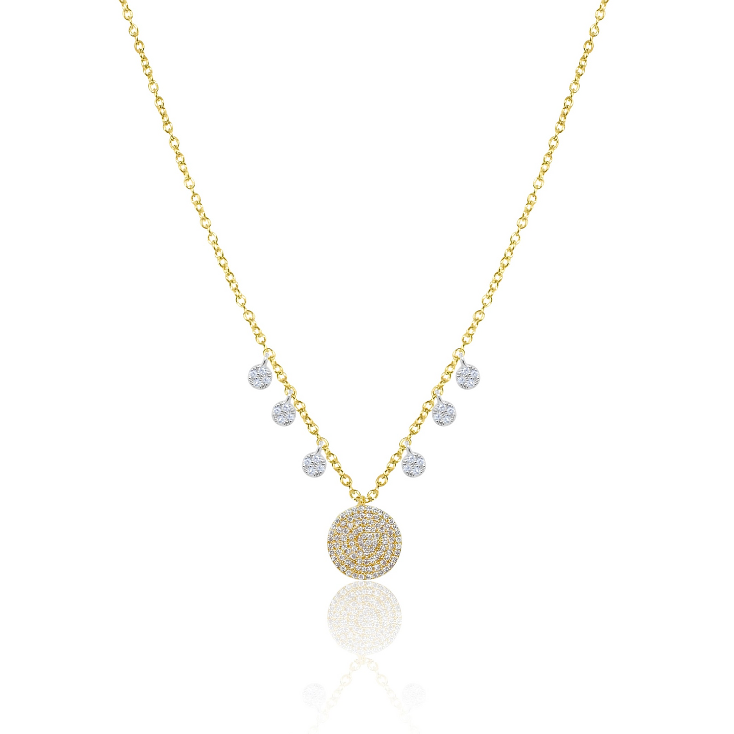 Meira T Designs | Yellow Gold Pave Diamond Disc Necklace with Charms