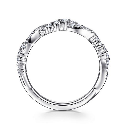 14K White Gold Twisted Diamond Stackable Ring