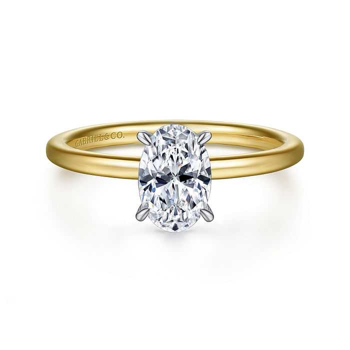 Cari - 14K White-Yellow Gold Hidden Halo Oval Diamond Engagement Ring