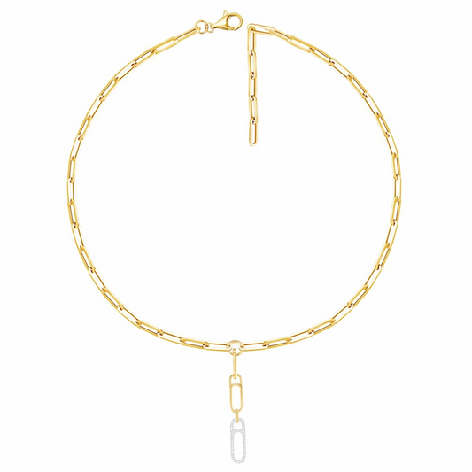 Luvente | 14K Yellow Gold Diamond Paperclip Chain Necklace
