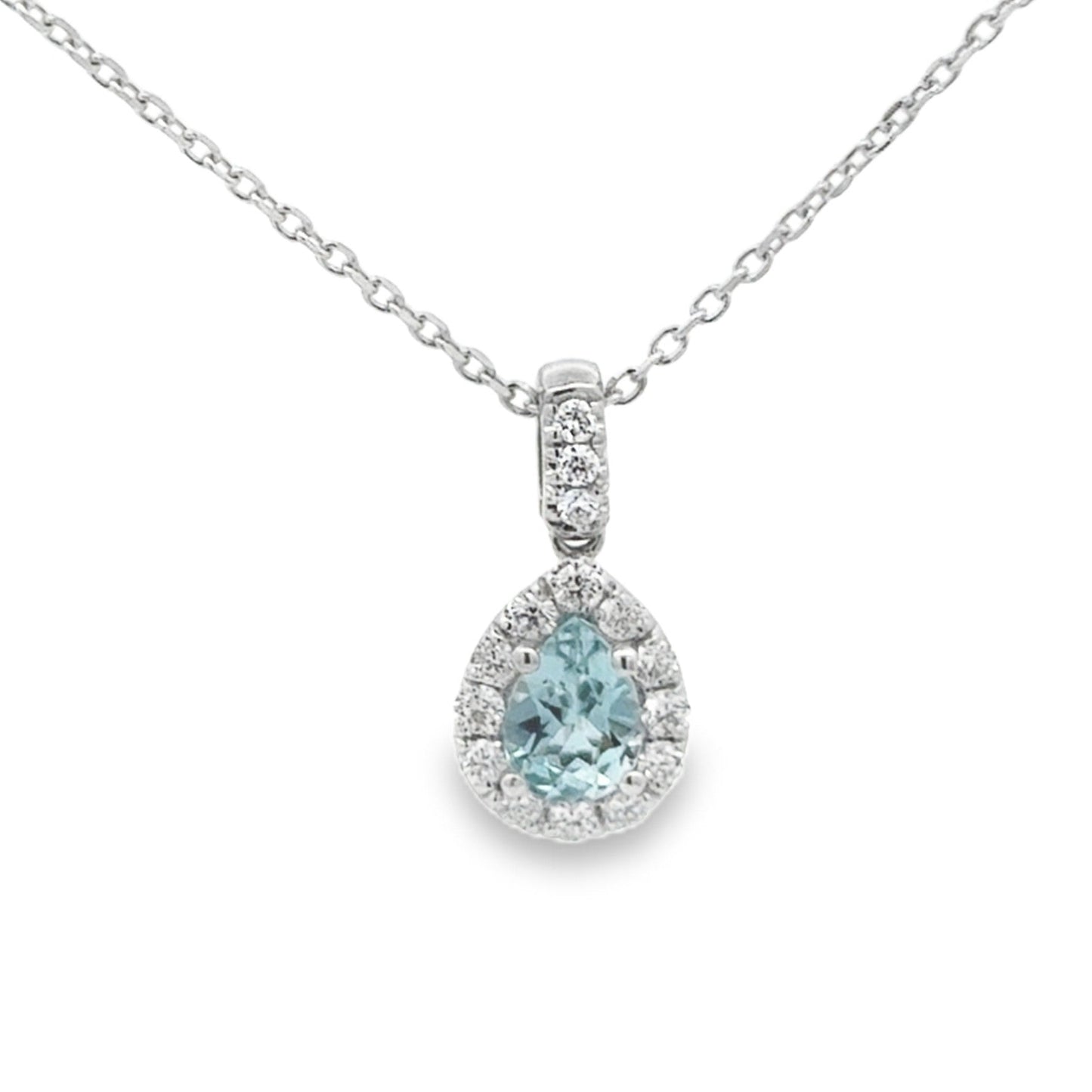 14K White Gold Diamond and Aquamarine Necklace