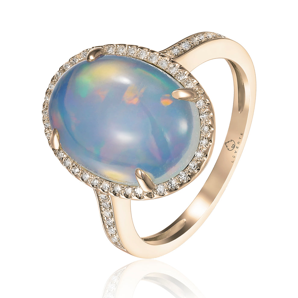 14K Opal and Diamond Halo Ring