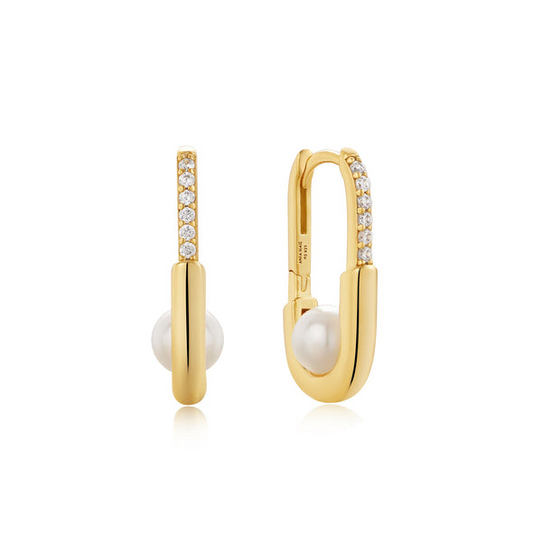 Ania Haie | Gold Pearl Interlock Oval Hoop Earrings