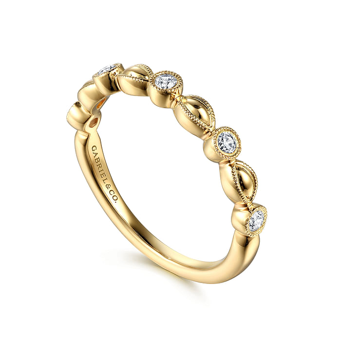 14K Yellow Gold Diamond Marquise Shape Stackable Ring