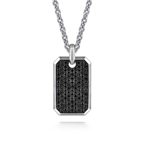 925 Sterling Silver Black Spinel Dog Tag Pendant