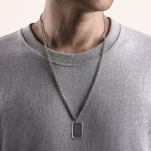 925 Sterling Silver Black Spinel Dog Tag Pendant