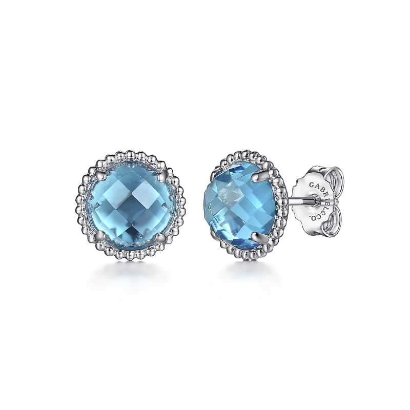 925 Sterling Silver Bujukan Blue Topaz Stud Earrings