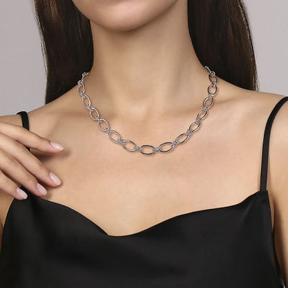 Gabriel & Co | 925 Sterling Silver Oval Link Chain Necklace with Bujukan Connectors