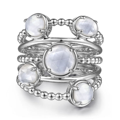 Gabriel & Co | 925 Sterling Silver Rock Crystal and White Mother of Pearl Statement Bubble Ring