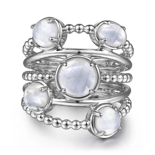 Gabriel & Co | 925 Sterling Silver Rock Crystal and White Mother of Pearl Statement Bubble Ring