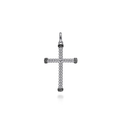 Gabriel & Co | 925 Sterling Silver Twisted Rope Cross Pendant with Black Spinel