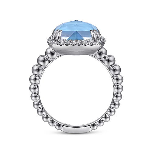 925 Sterling Silver White Sapphire and Turquoise Halo Signet Ring