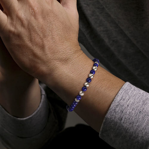 925 Sterling Silver and Lapis Beaded Bracelet