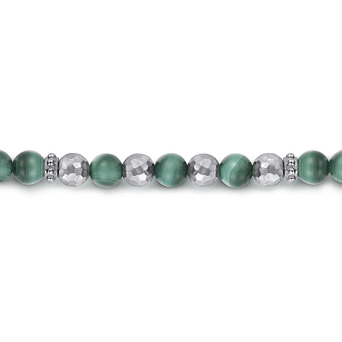 925 Sterling Silver and Malachite Beaded Bracelet