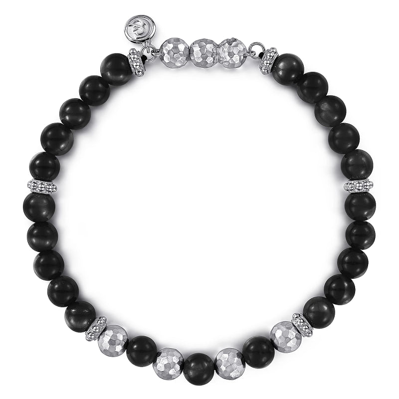 925 Sterling Silver and Onyx Beaded Bracelet