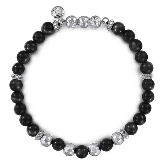 925 Sterling Silver and Onyx Beaded Bracelet