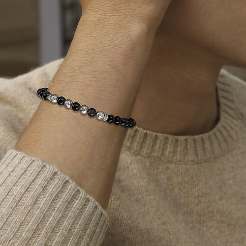 925 Sterling Silver and Onyx Beaded Bracelet