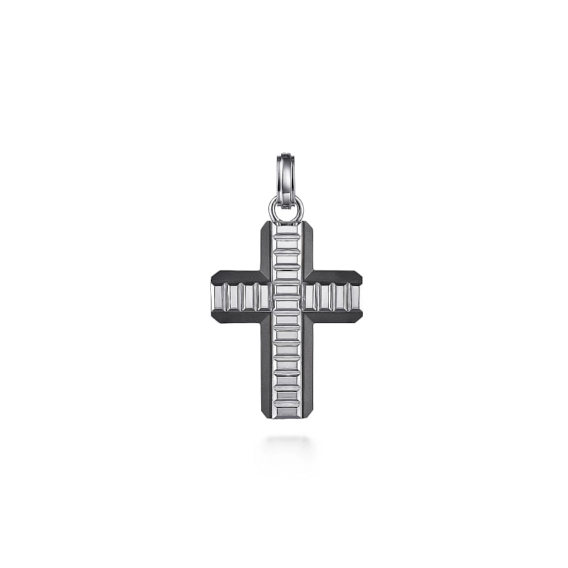 925 Sterling and Titanium Cross Men's Pendant