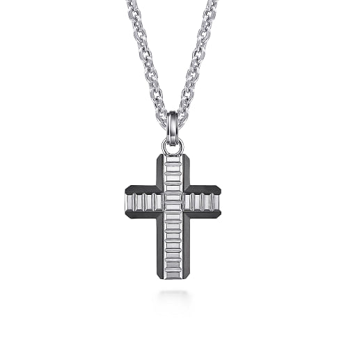 925 Sterling and Titanium Cross Men's Pendant