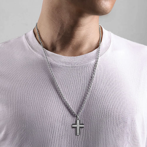 Gabriel & Co | 925 Sterling and Titanium Cross Mens Pendant