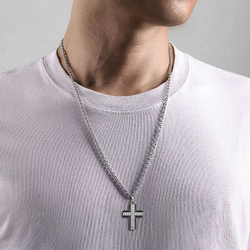 925 Sterling and Titanium Cross Men's Pendant